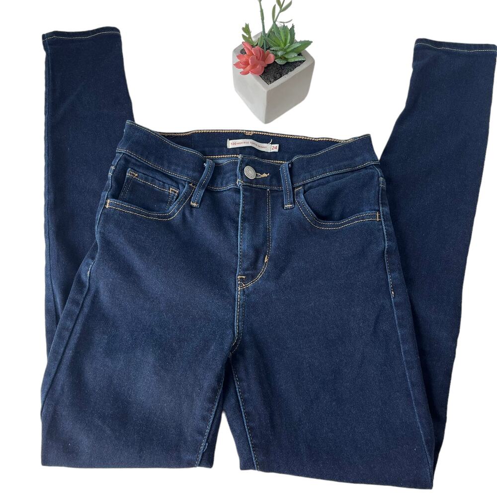 Levi's 720 High Rise Super Skinny Womens Jeans Size 24x28 Dark Wash Denim Blue